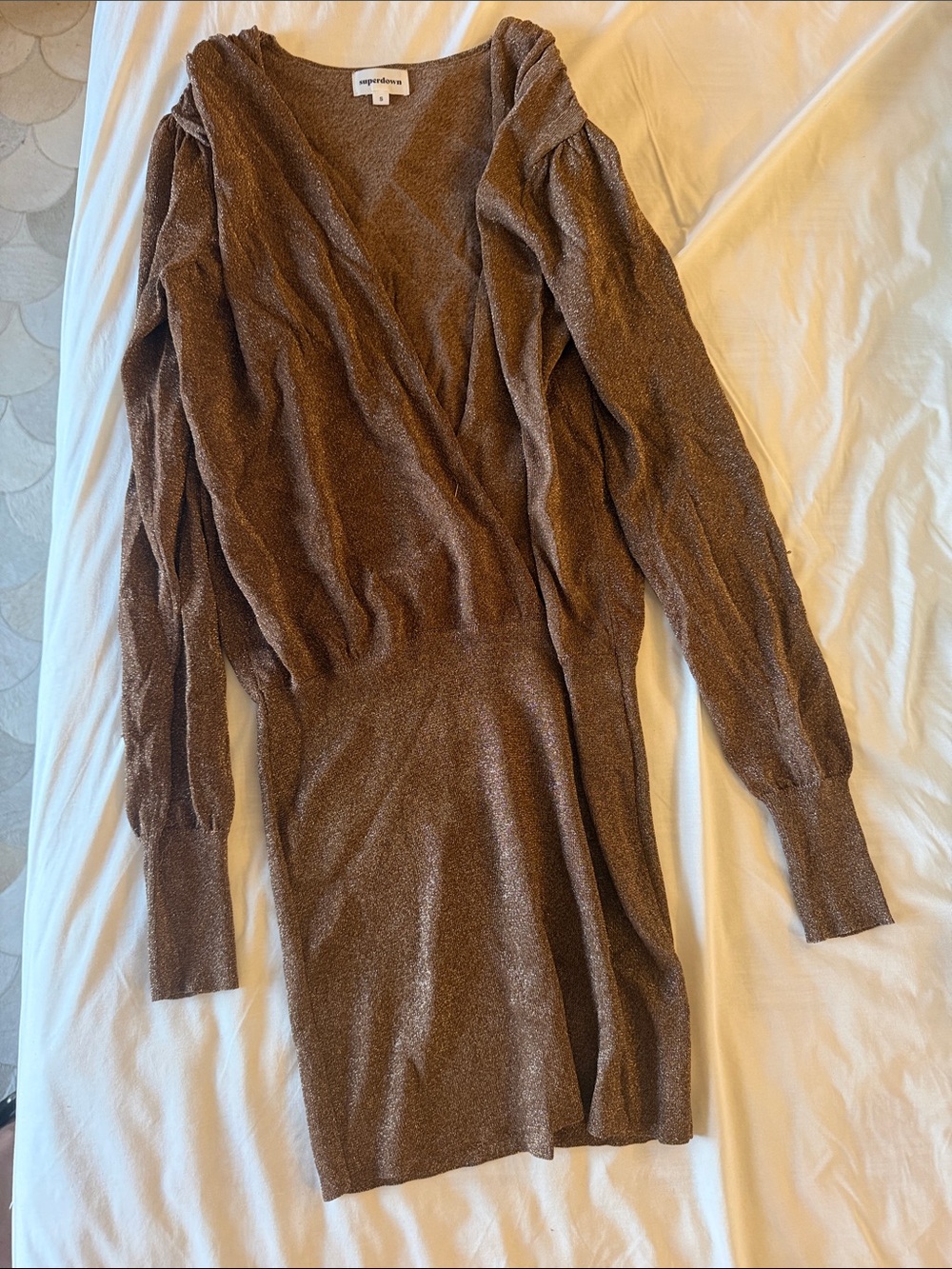 SUPERDOWN Sparkle Brown Wrap-Style Long Sleeve Sweater Dress
